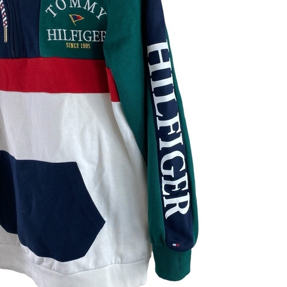 Tommy‎ Hilfiger Men’s Logo Pullover Multi Colorblock Pocket Hoodie Size XS - Picture 2 of 10